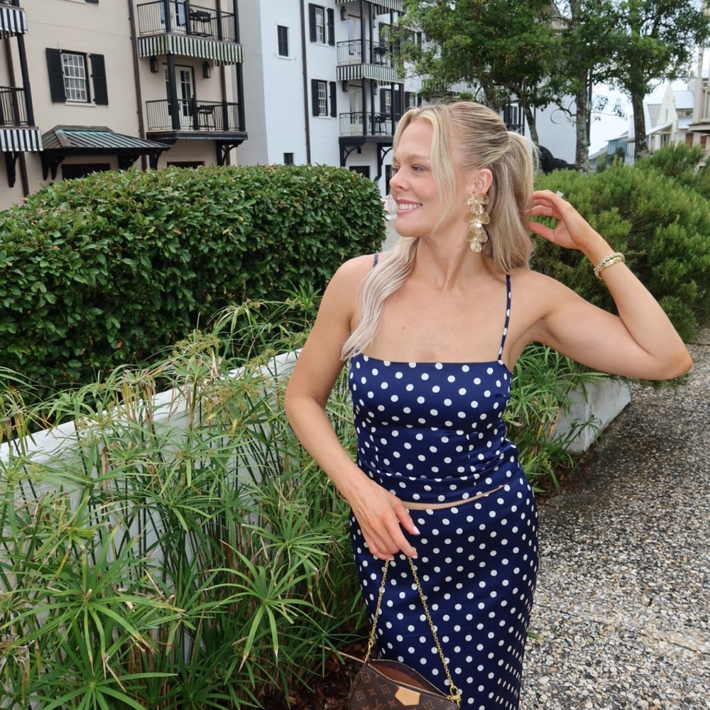 Polka Dot Navy Two-Piece Skirt Set - Picture 6 of 6